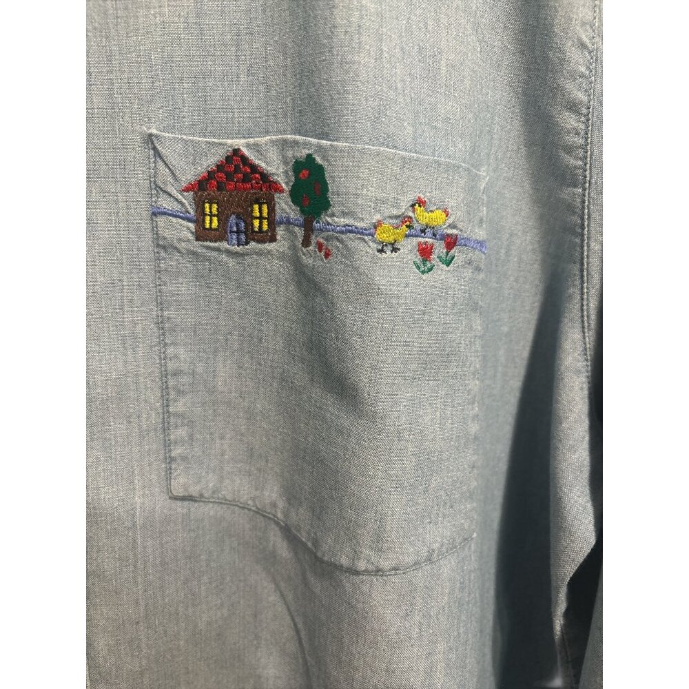 Vintage 1990s Westbound Petites Chambray Embroidered Button Down Shirt M - Picture 3 of 9